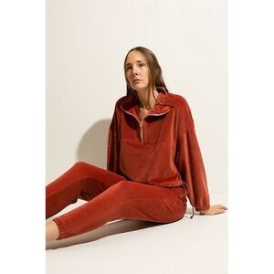 Gil Rodriguez Rust Velour Diana Half-Zip Cropped‎ Pullover Sweatshirt Sz Small